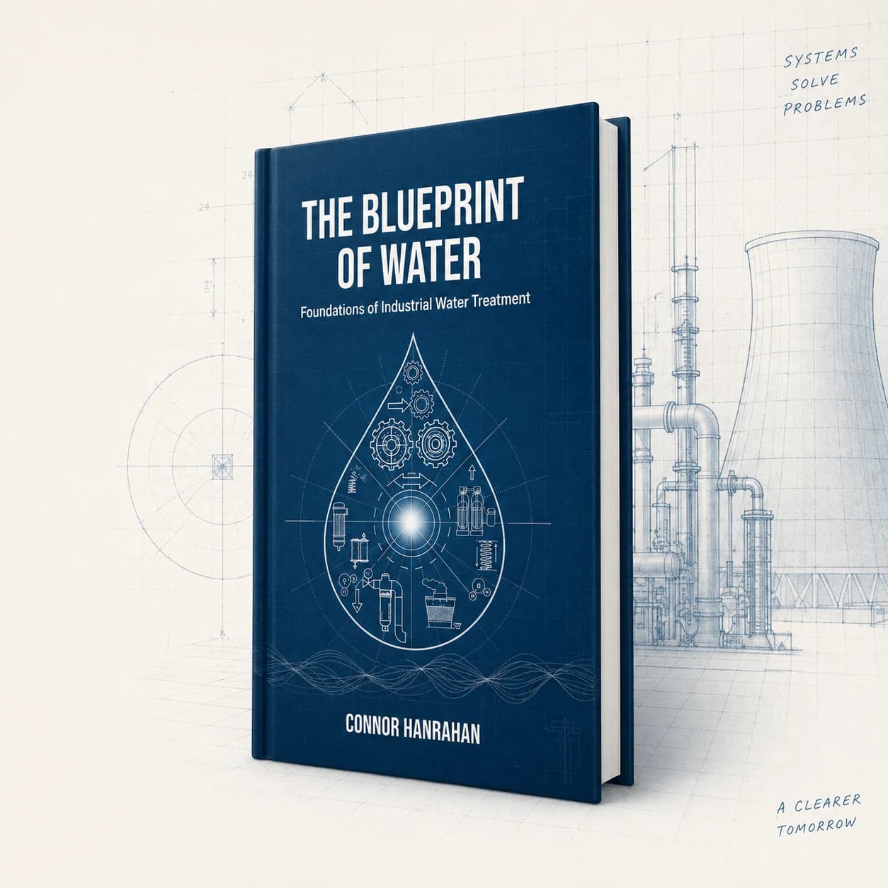 The Blueprint of Water beside industrial cooling system drawings