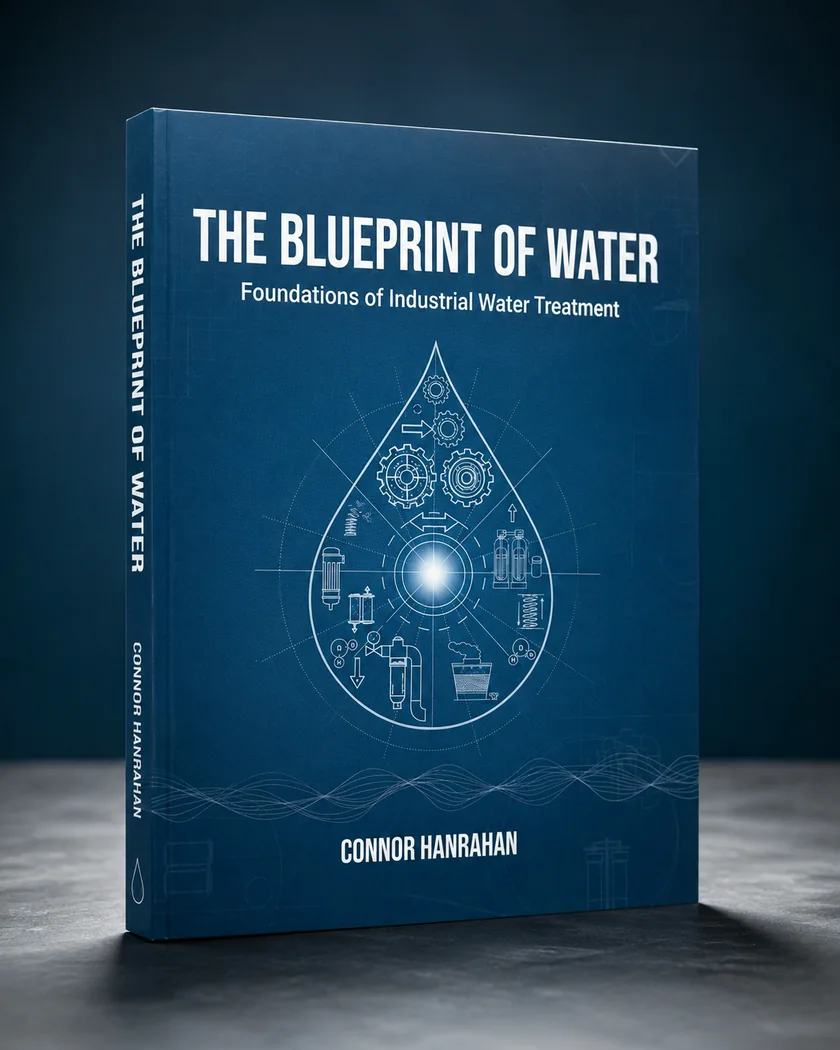 The Blueprint of Water, first edition hardcover. A navy cover carrying the droplet of instruments, standing on a stone surface.
